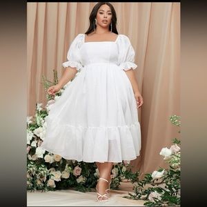 SHEIN Belle Plus Square Neck Puff Sleeve Milkmaid Wedding Dress size 12 (0XL)